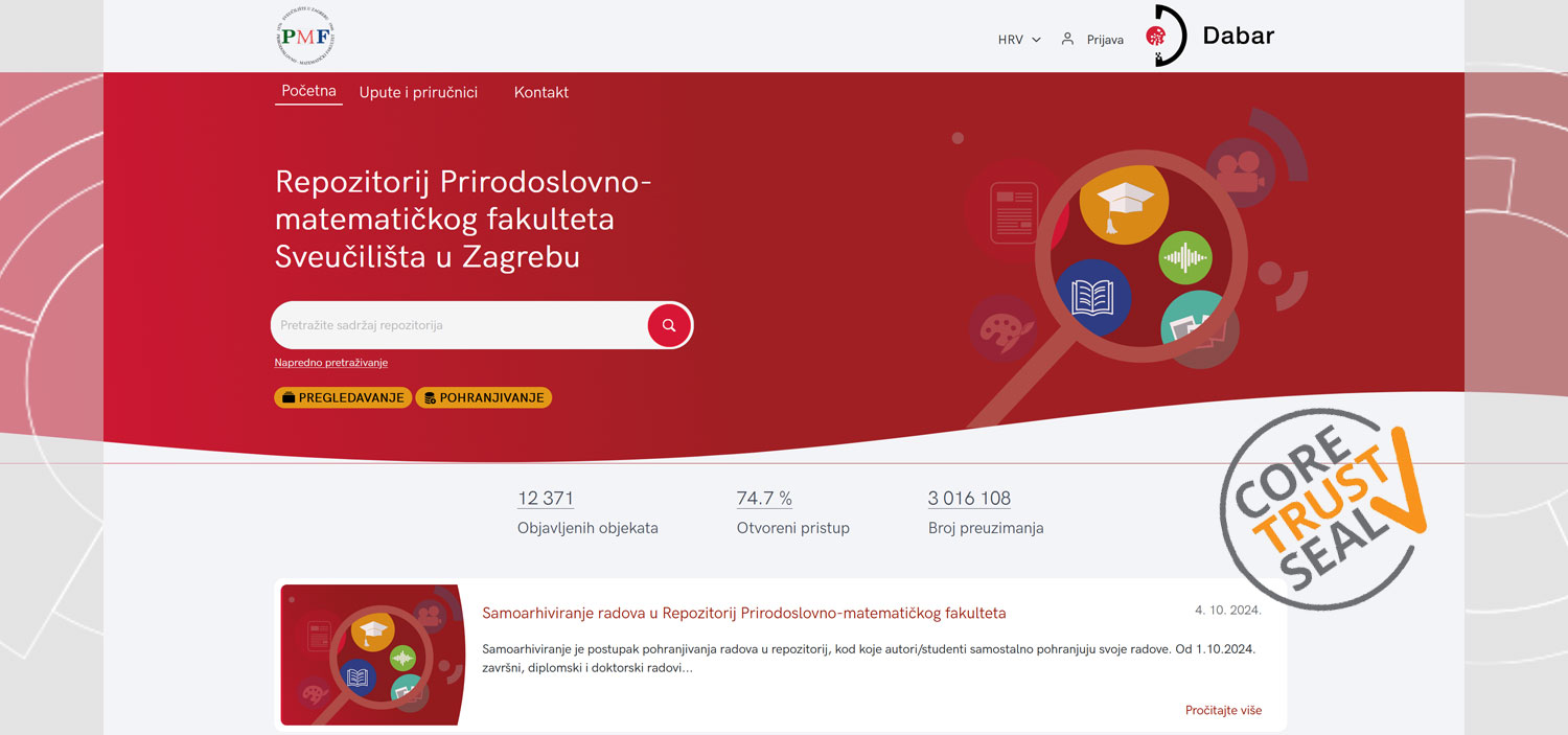 Repozitoriju u sustavu Dabar dodijeljen CoreTrustSeal certifikat